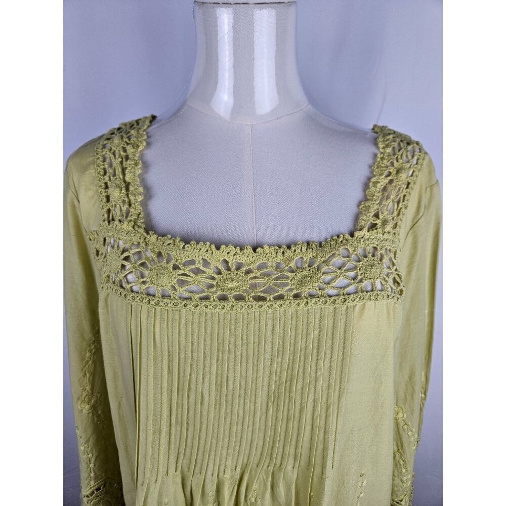 Sundance Crochet Embroidery Tunic Top Medium Green Boho Feminine Romantic - Picture 2 of 10